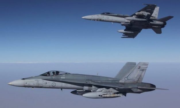 RAAF warplanes fly over Syria in Australia’s first airstrikes on that country in September 2015. (Image: AAP/ADF)