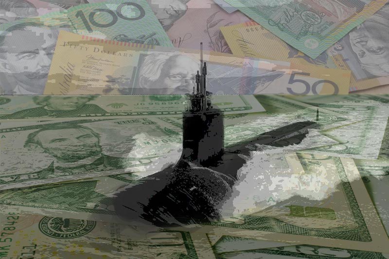 submarine sailing through a sea of money