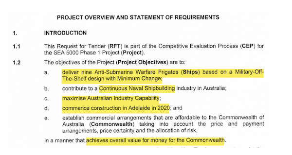 Source: Future Frigate Tender Document