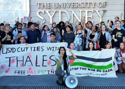 Students rally against Gaza atrocities – and the weapons industry which funds their universities