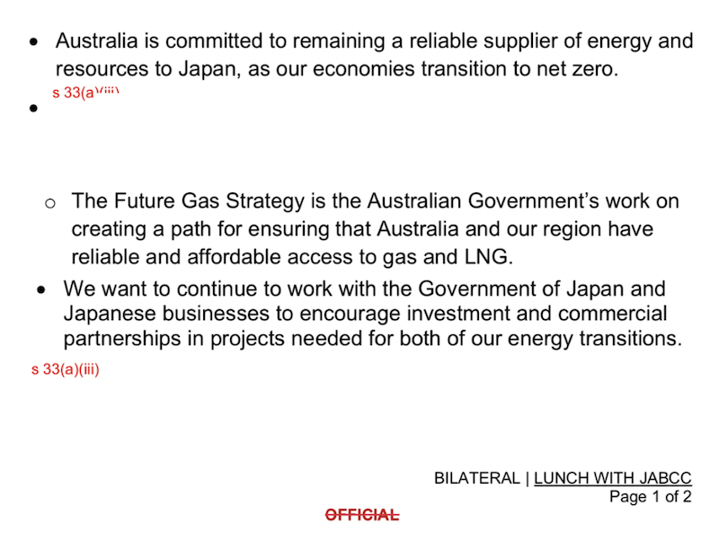 Minister King’s Talking Points (Source: FOI)