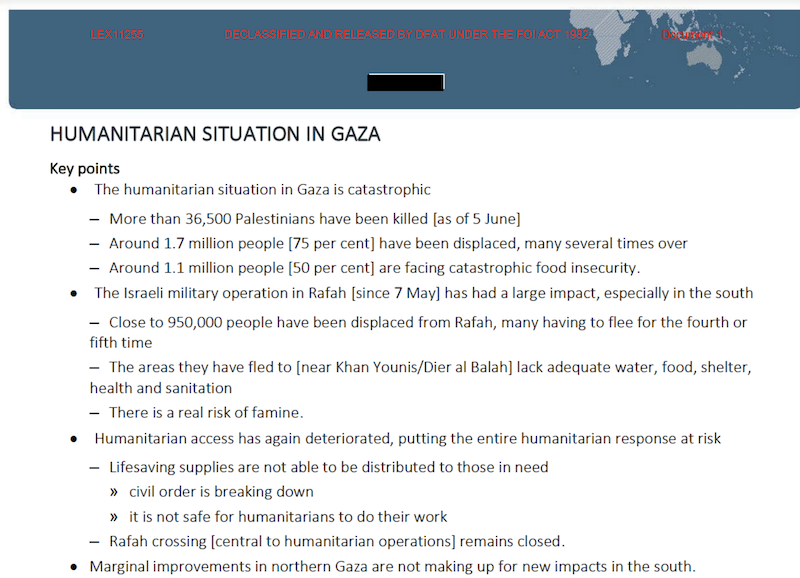 FOI on crisis in Gaza