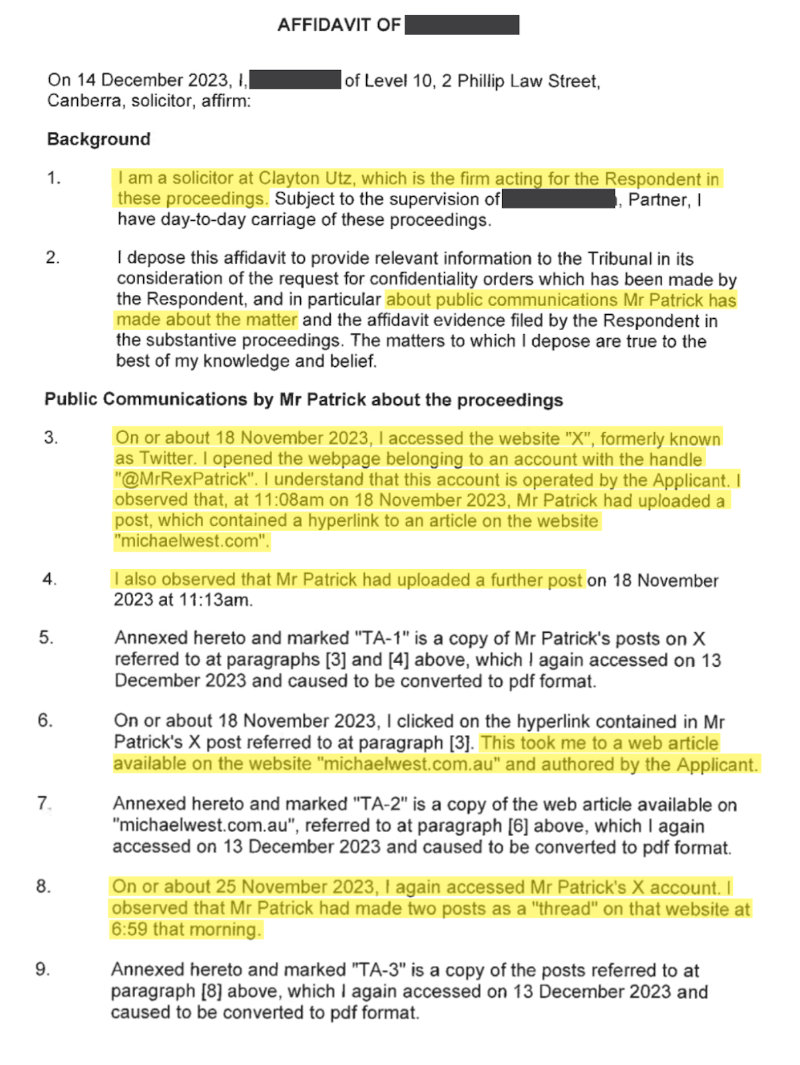 Affidavit of complaint