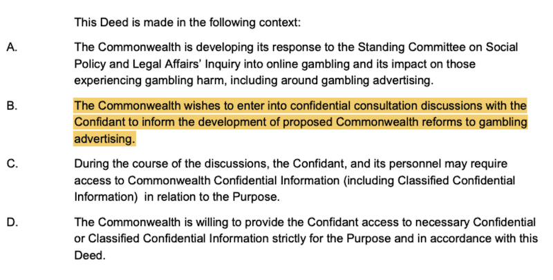 Extract from Non-Disclosure Agreement (Source; FOI)