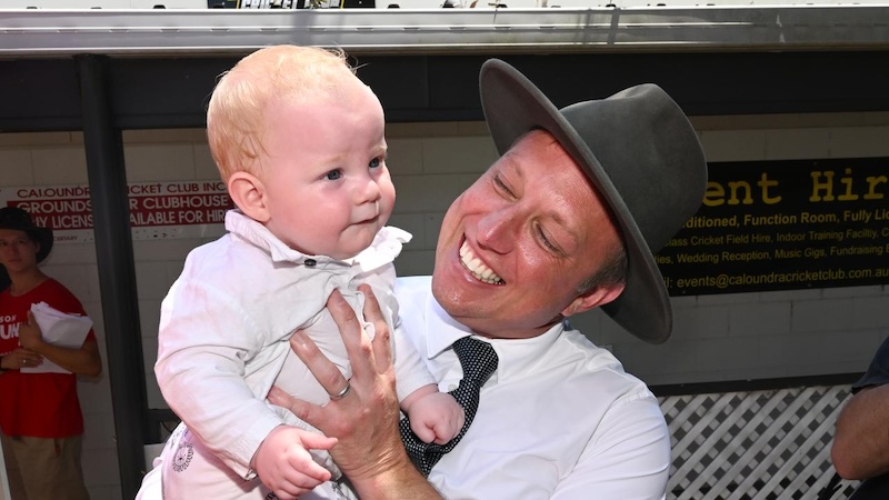 Stephen Miles with baby, Queensland Election