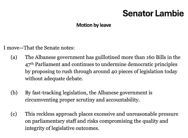Lambie Motion: Source - Senate.