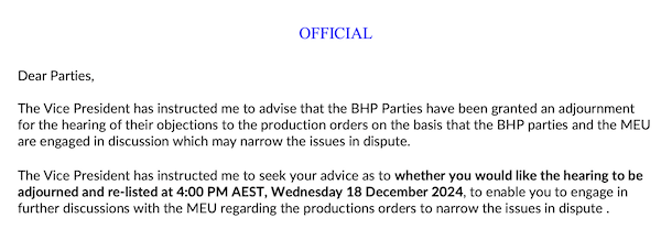 Fair Work Commission email disclosures