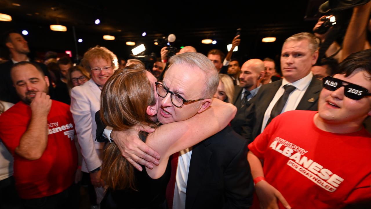 Anthony Albanese gets a hug 