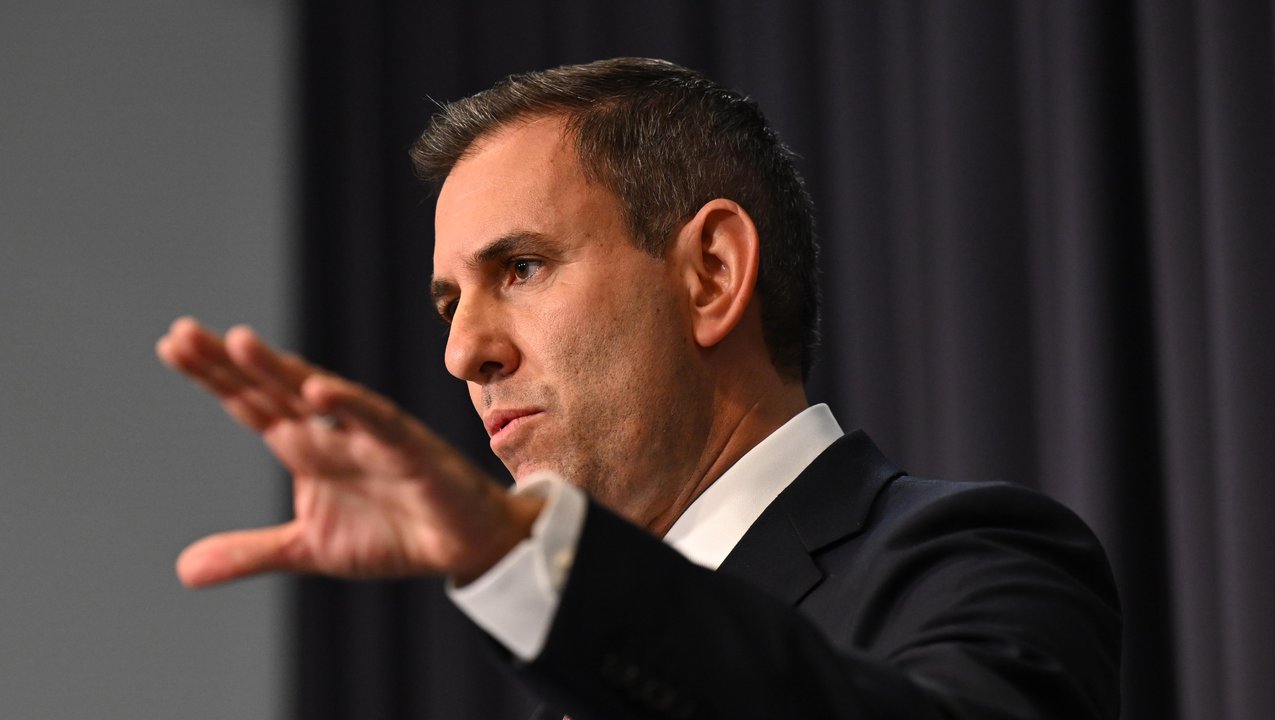 Treasurer Jim Chalmers speaks to reporters