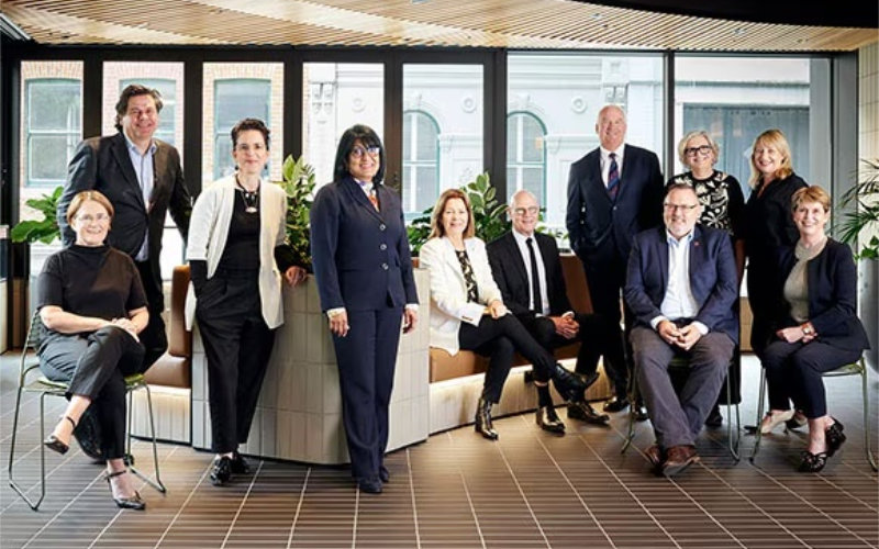 The board of Australian Super. Chairman Don Russell (seated) 6th from the right