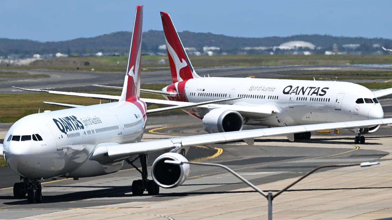 View of Qantas planes at Sydney Domestic Airport