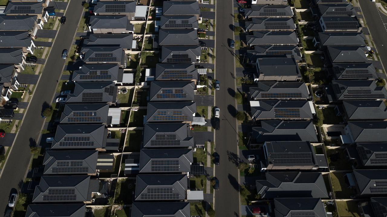 Housing with rooftop solar panels in Sydney