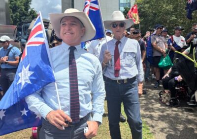 “Marching for Australia”. Bob Katter, poster-boy for “anti-Gazan mob”, and weapons