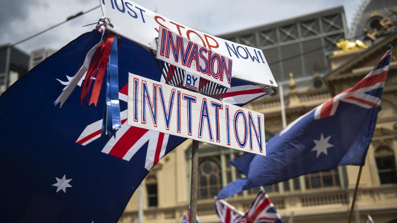 A sign at an anti-immigration march in Melbourne