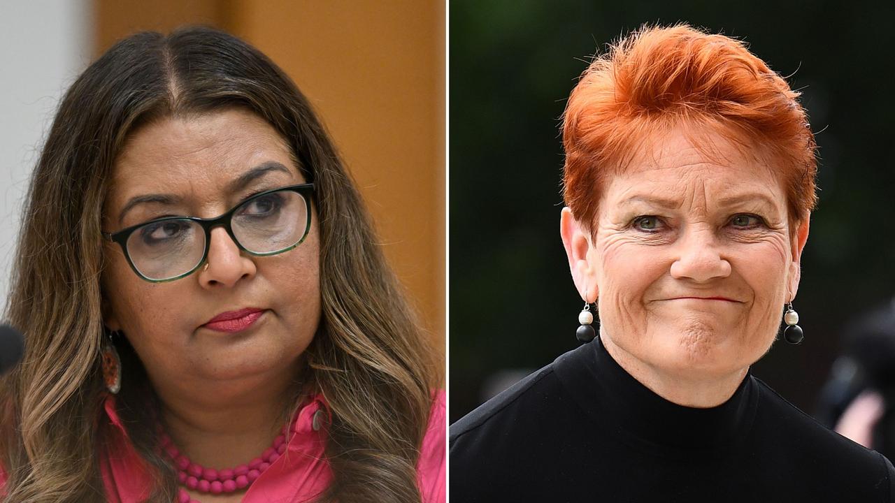 Senators Mehreen Faruqi and Pauline Hanson (file)