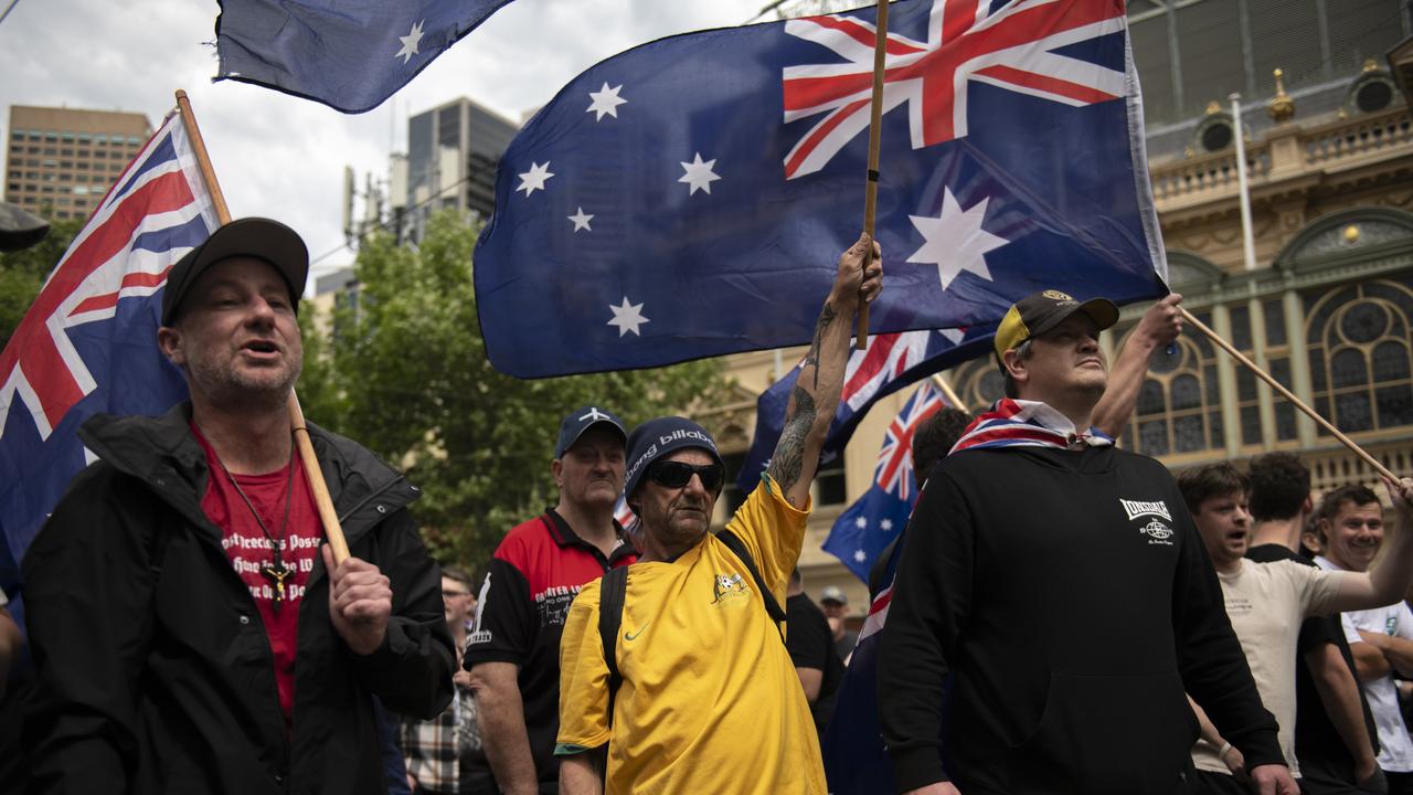 Marchers with Australian flags