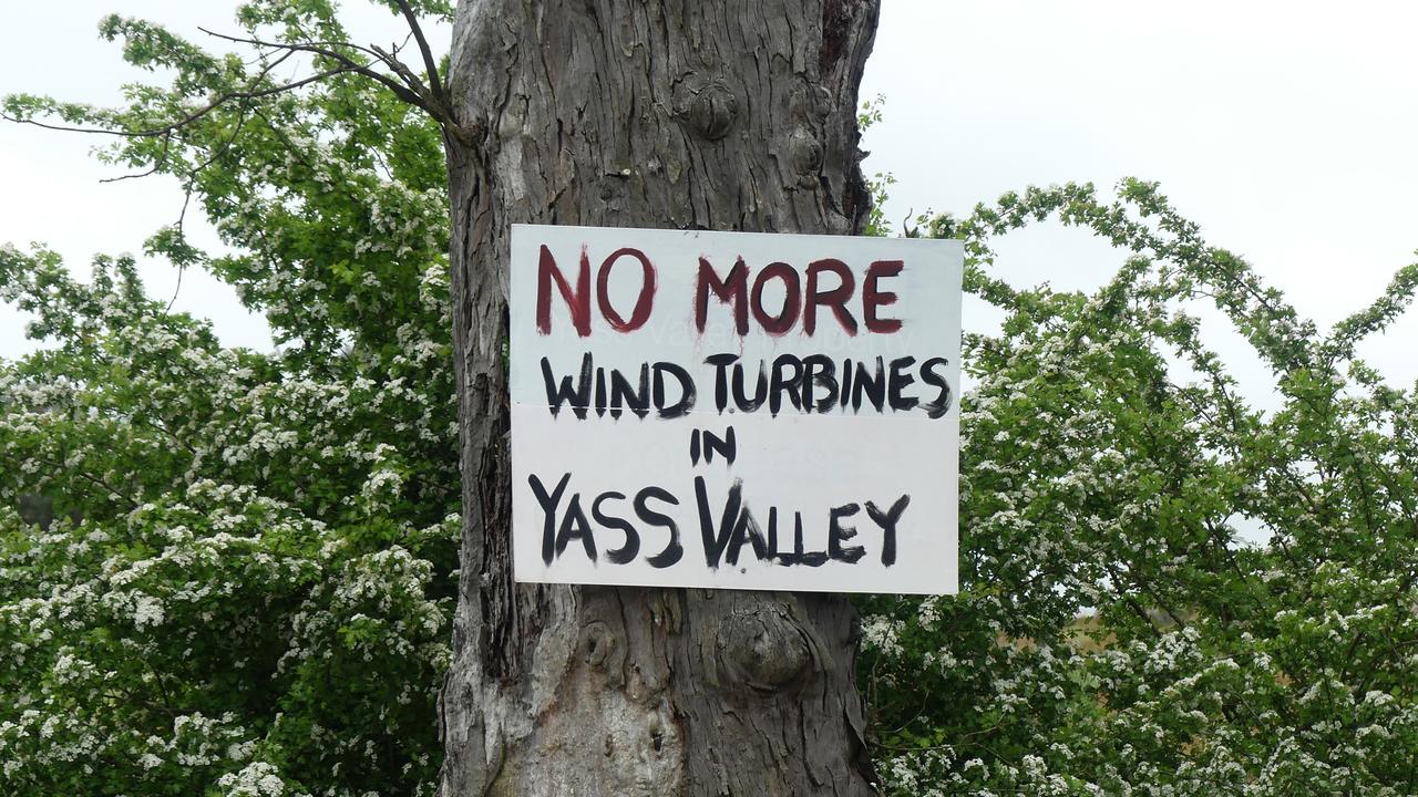 A sign protesting a wind farm