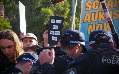 Chris Minns – pepper spray for peace protestors one day, lunch at war-crimes-lobby the next