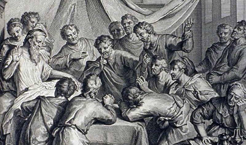 Jacob rebukes his sons for the revenge on Shehem. Image: "Figures de la Bible," 1728