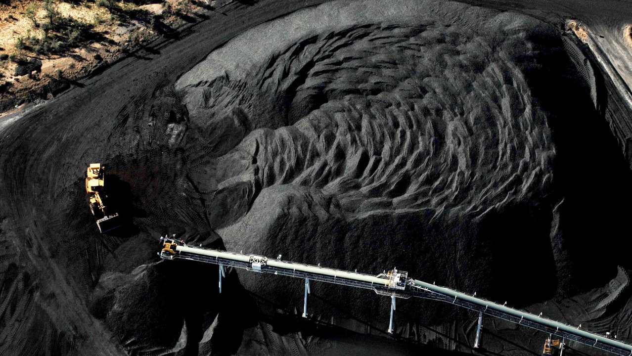 A coal stock pile at an open-cut mine in the Hunter Valley, NSW
