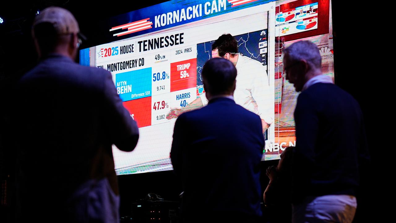 Election results on a big screen in Nashville, Tennessee