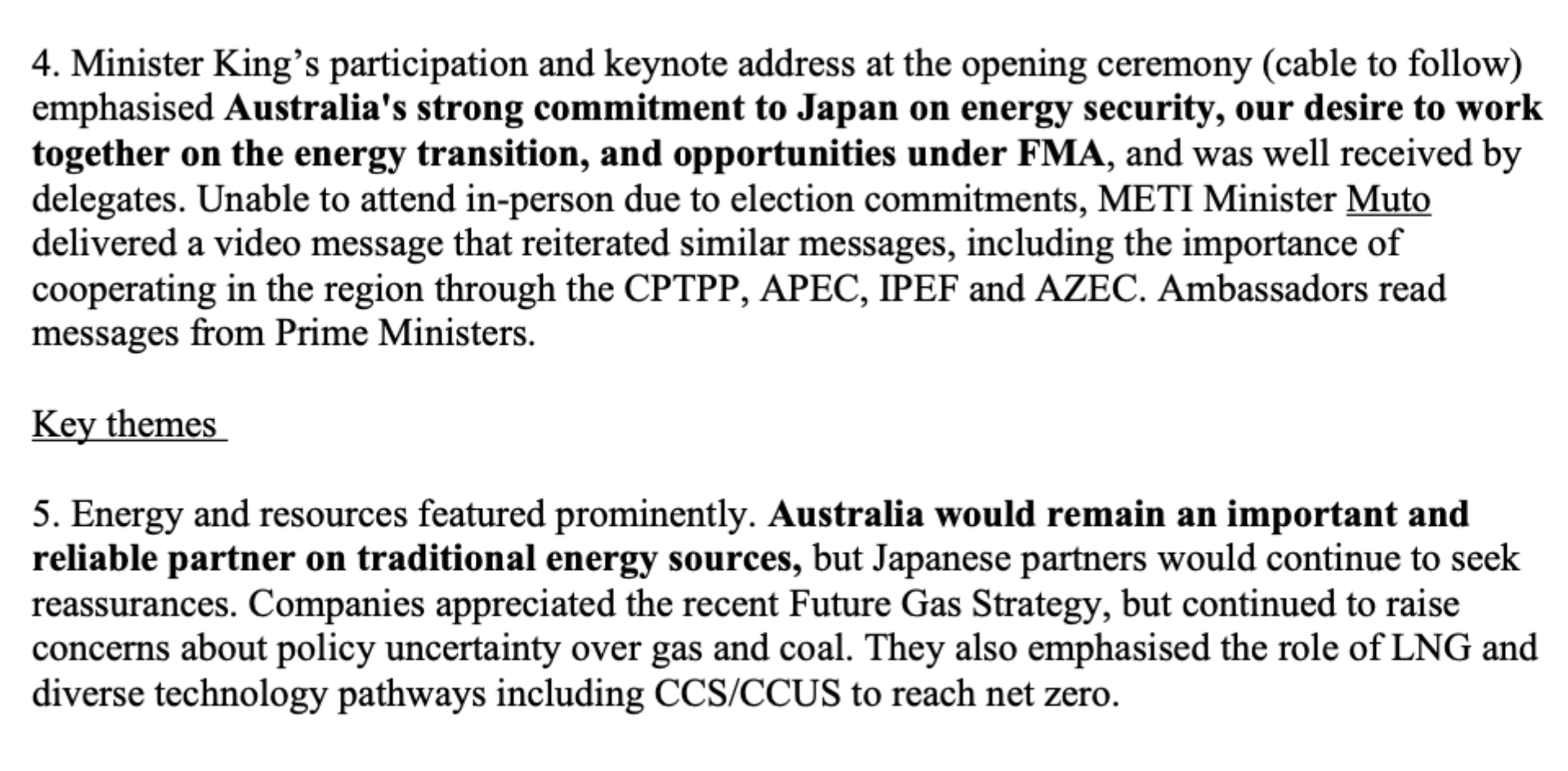 DFAT’s report on Minister King’s October 2024 visit to Japan (Source: FOI)