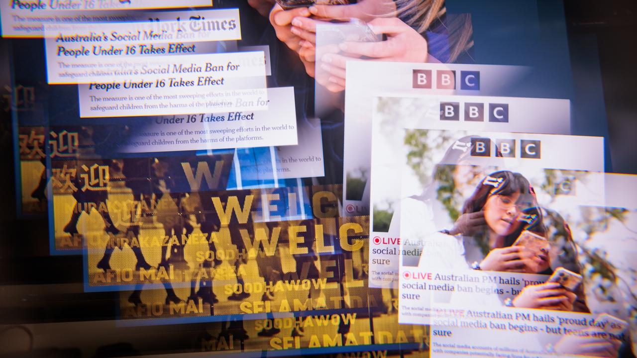 Social media ban mastheads and headlines,