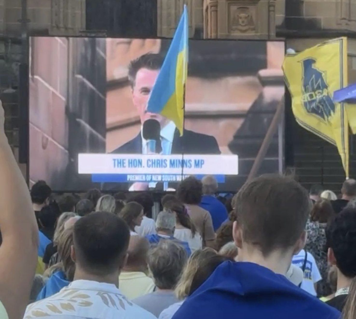 Premier Chris Minns speaking during the rally to commemorate the 3rd anniversary of Russia’s invasion of Ukraine.