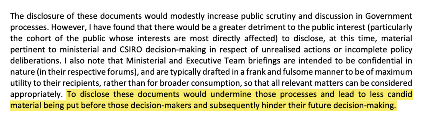 Figure 2 – Fearful Advice exemption (Source: CSIRO)