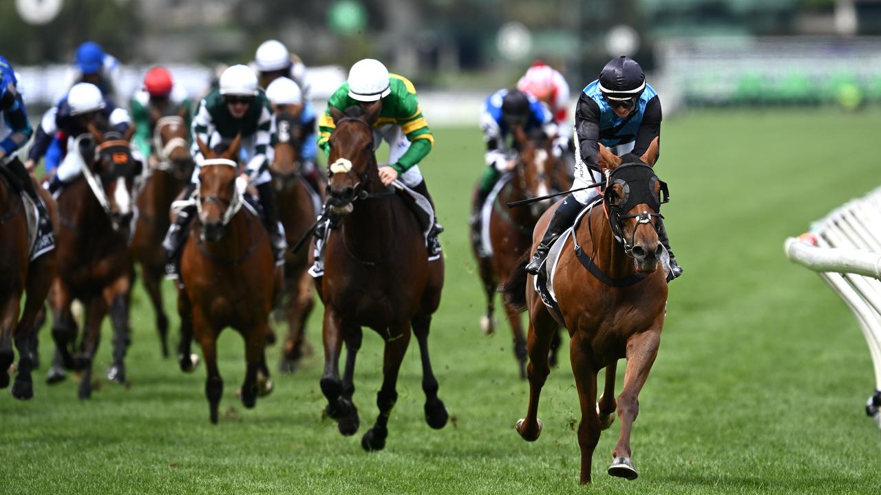 Jamie Melham rides Half Yours to victory in the 2025 Melbourne Cup