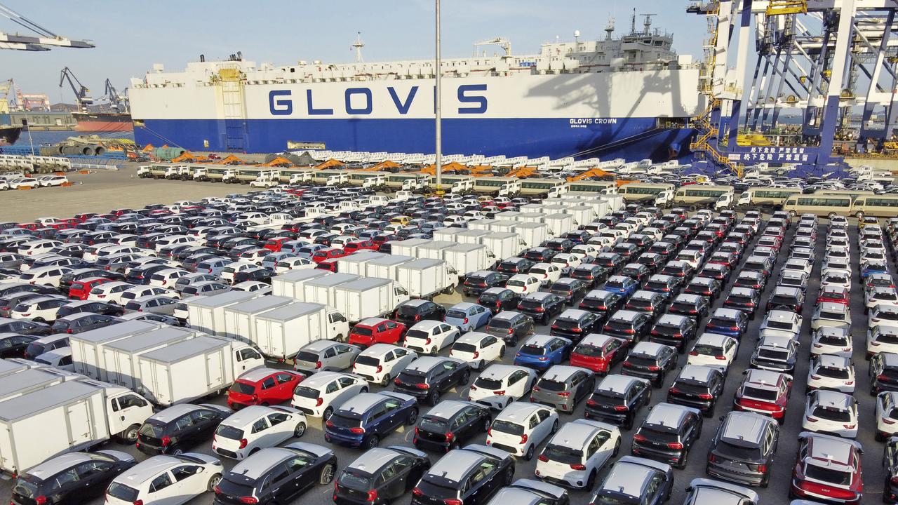 Vehicles for export at a port in Yantai in China's Shandong Province