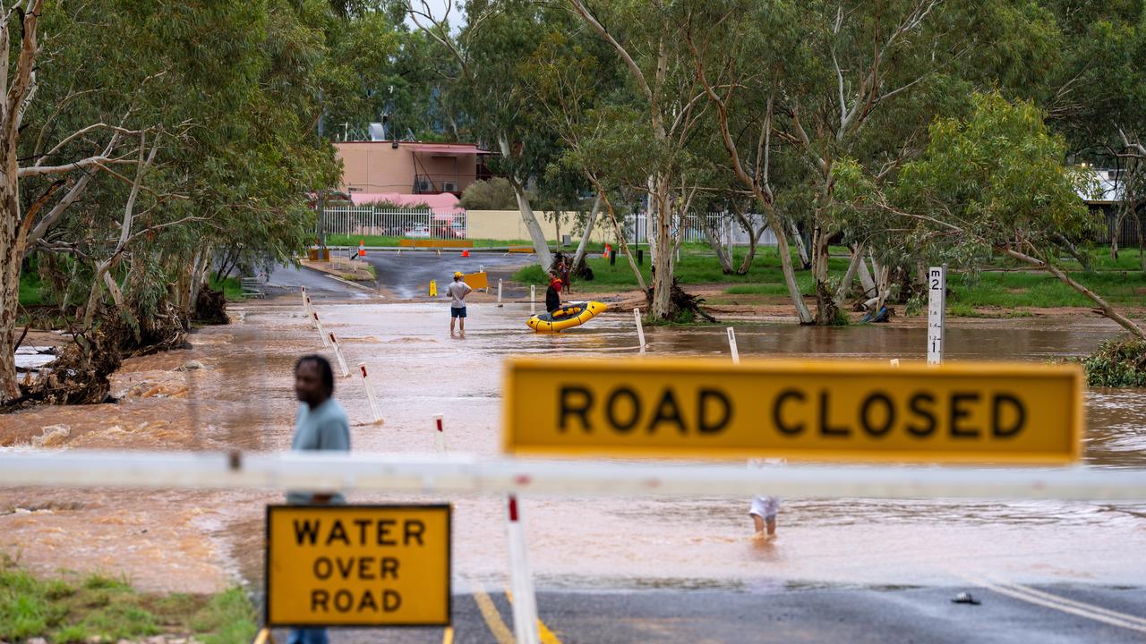 Flooding around the Todd River after heavy rain in Alice Springs, NT