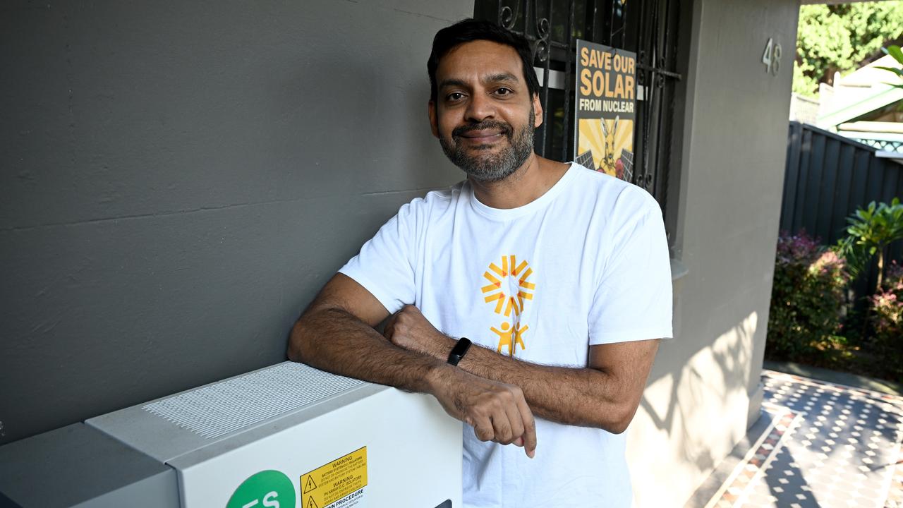 Mamoon Reza with his solar battery system