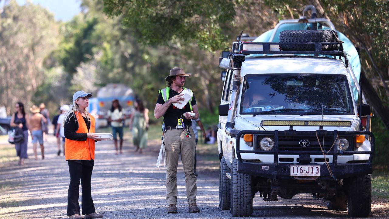 Festival goers are seen in the campground during Byron Bay Bluesfest
