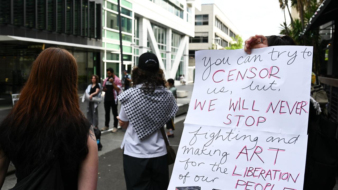 Protesters calling for an end to censorship of pro-Palestine voices