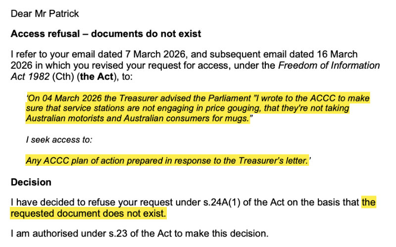 ACCC no letter