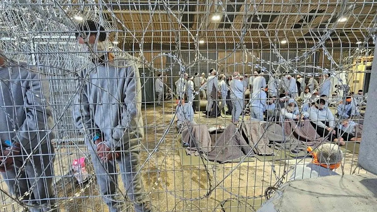 Palestinian prisoners photographed at Sde Teiman prison in December 2023.