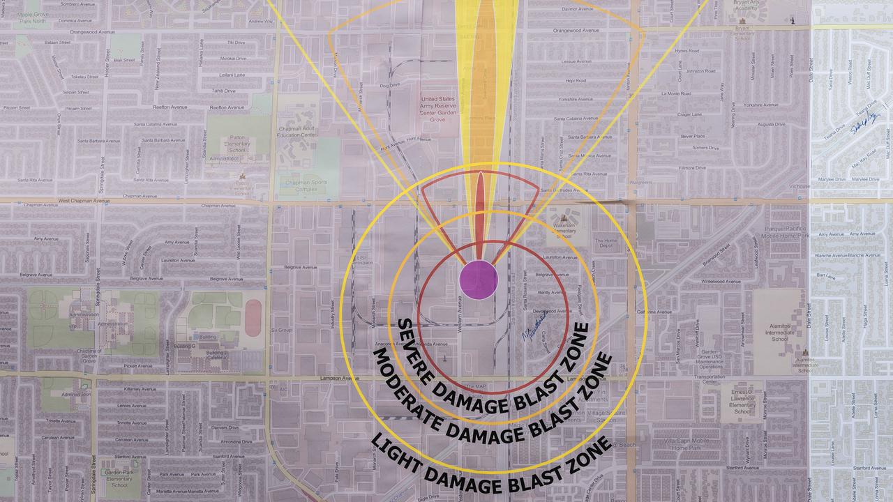 A map showing the potential blast radius