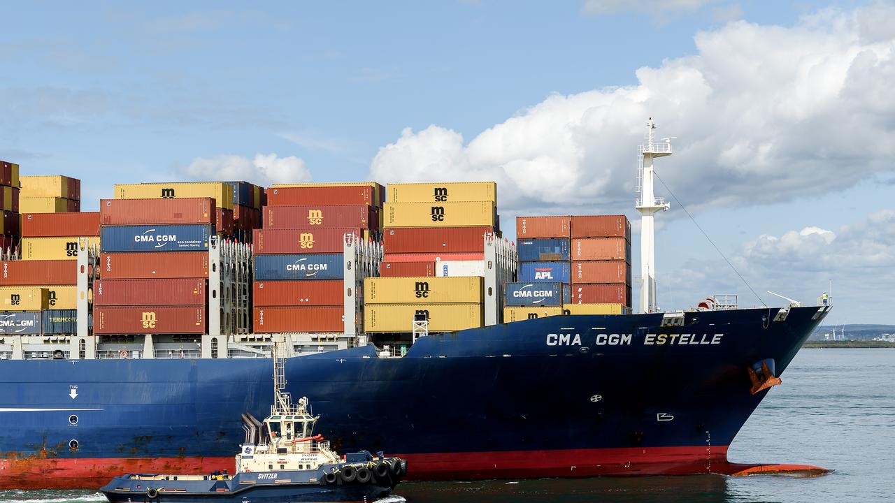 A large container ship arrives at Port Botany in Sydney