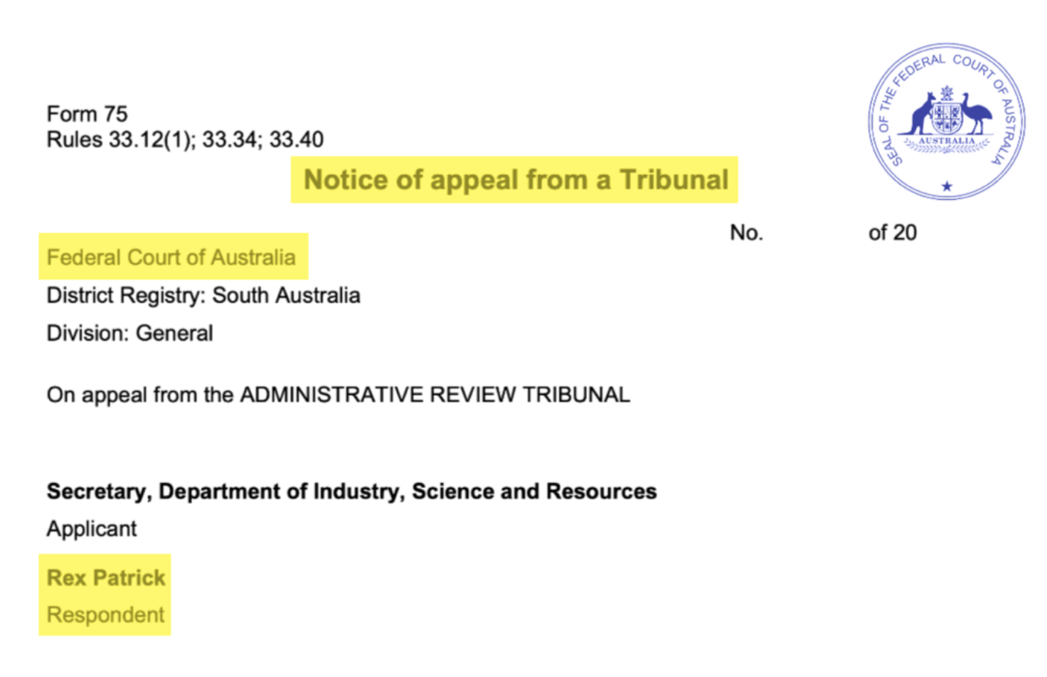Notice of Appeal (Source: Government)