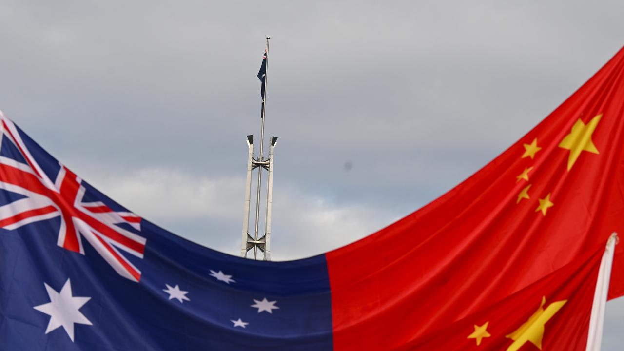 A file photo of an Australian and a Chinese flag