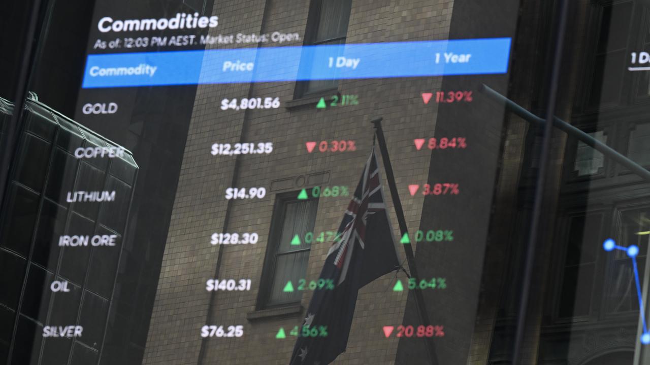 Australian flag reflected in a screen showing stock info (file image)