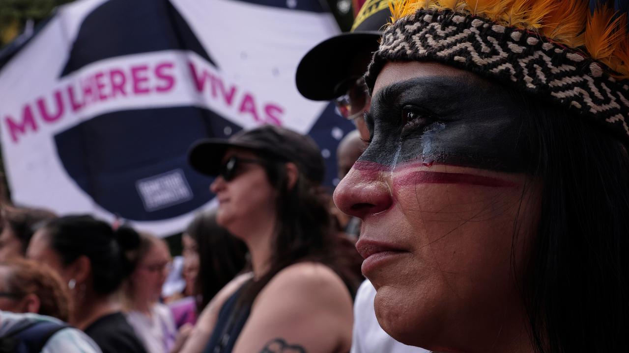 An Indigenous woman at a rally in Brazil (file image)